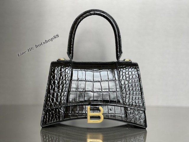 Balenciaga專櫃新款升級版鱷魚紋黑色/金扣手提包肩背女包 巴黎世家原廠皮版本XS號沙漏包 fyj1380